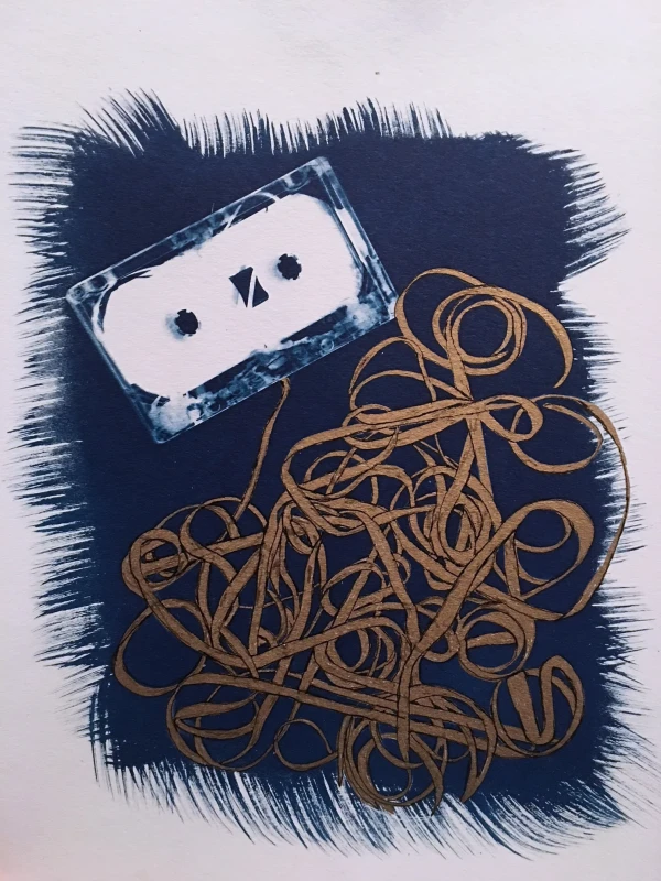 Gold Tape, cyanotype print
